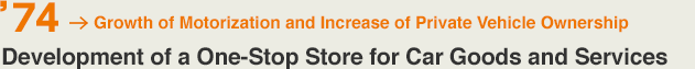 '74 Growth of Motorization and Increase of Private Vehicle Ownership Development of a One-Stop Store for Car Goods and Services