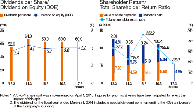 Dividends per Share/Dividend on Equity (DOE)  - Shareholder Return/Total Shareholder Return Ratio